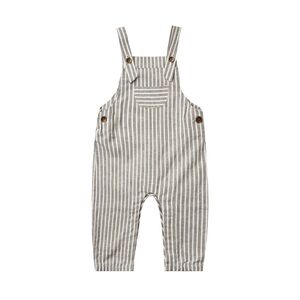 NWT Rylee + Cru Railroad Stripe Baby Overalls in Vintage Black - Size 3-6M